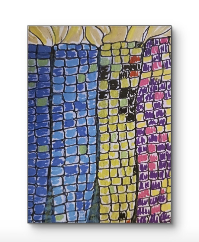 ACEO Abstract Colored Indian Corn Acrylic & Pencil by Charlene Slie