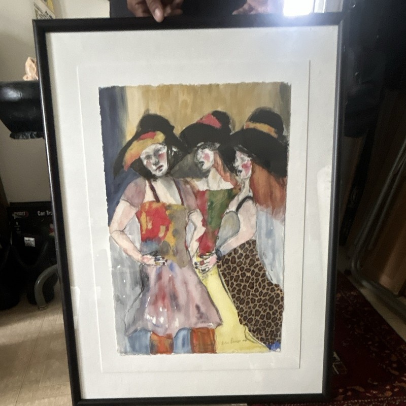 Julie Daziger Framed Signed Contemporary Painting on Paper, Women Figures