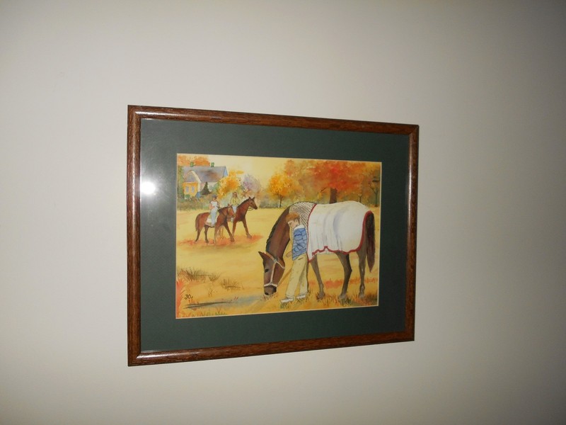 FRAMED 19 1/8" X 15 1/8" CHILDREN AND HORSES WATERCOLOR PAINTING BY J. MOLDSTAD gallery