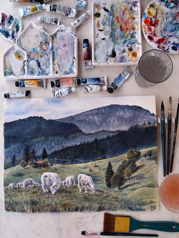 Original Art Watercolor Painting Mountains Landscape Decor Gift Ukrainian Artist gallery