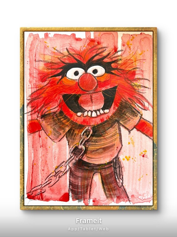Original Animal 2 Painting By Alannah Dyer- Acrylic 9x12 in. Muppets Red Drums