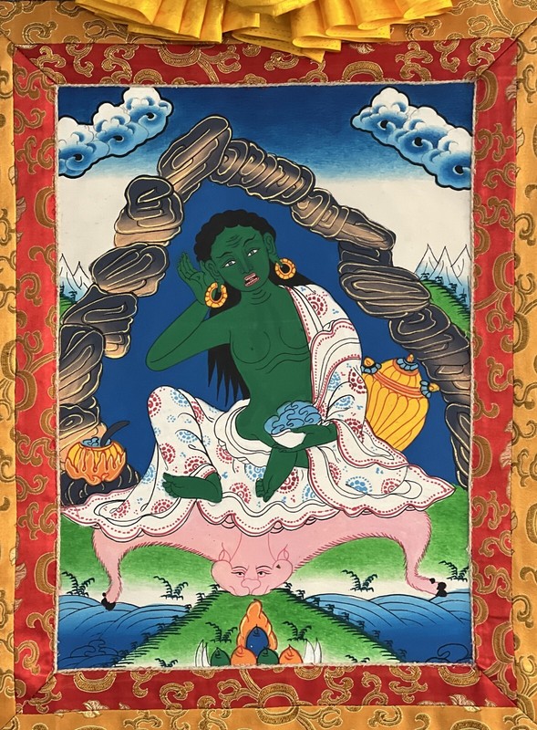 MILAREPA TIBETAN YOGI/ SIDDHA / POET ORIGINAL TIBETAN THANGKA WITH SILK BROCADE gallery