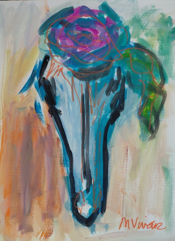 MONA VIVAR 14×11 Abstract Expressionism Scull Painting – Contemporary Art