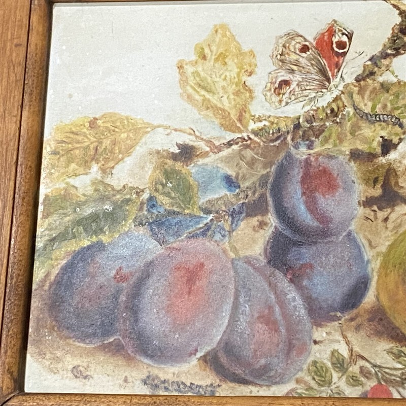 Vintage Glass Painted Fruit Still Life Framed 9 x 11 Butterfly bee gallery