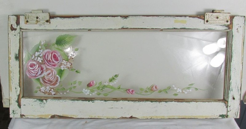 VTG Roses vine Painting on Glass Wood Frame Still Life Wall Art Frame 34″W 15″H