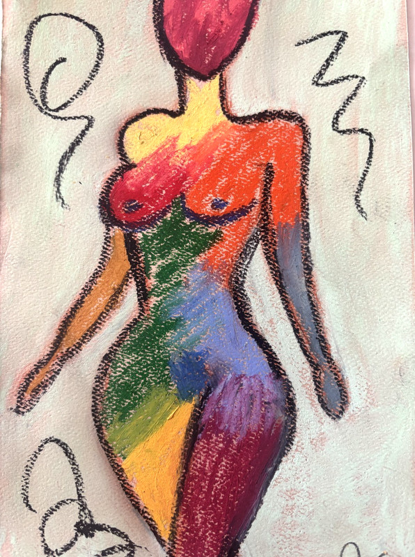Colorbound Figures 7 – Original Oil Pastel Abstract Figure 6×9