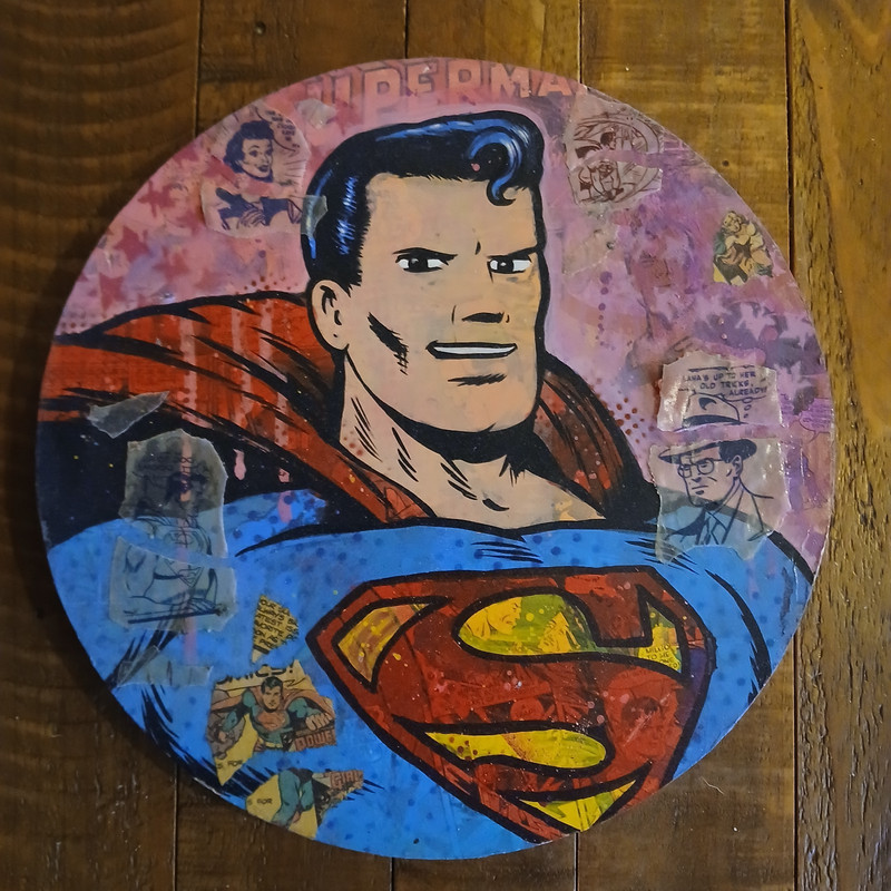 Frank Forte Lowbrow Pop Art Surrealism Original Art Vintage Superman #4 – 12″DIA