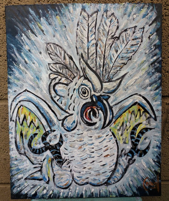 WILD CRAZY COCKATOO bird pet original 8x10 wood new painting signed Crowell gallery