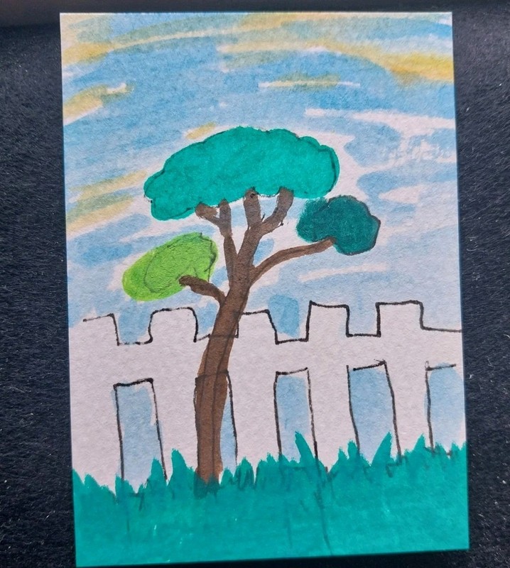 Aceo ORIGINAL Tree Landscape Painting ATC Art Miniature Realism Whimsical GAT