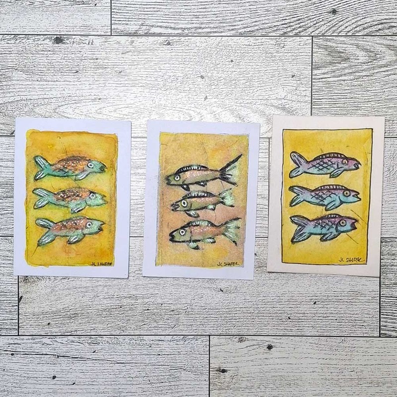 Original ACEO Yellow Fish #3 2.5x3.5 Hand Enhanced Intaglio Print gallery