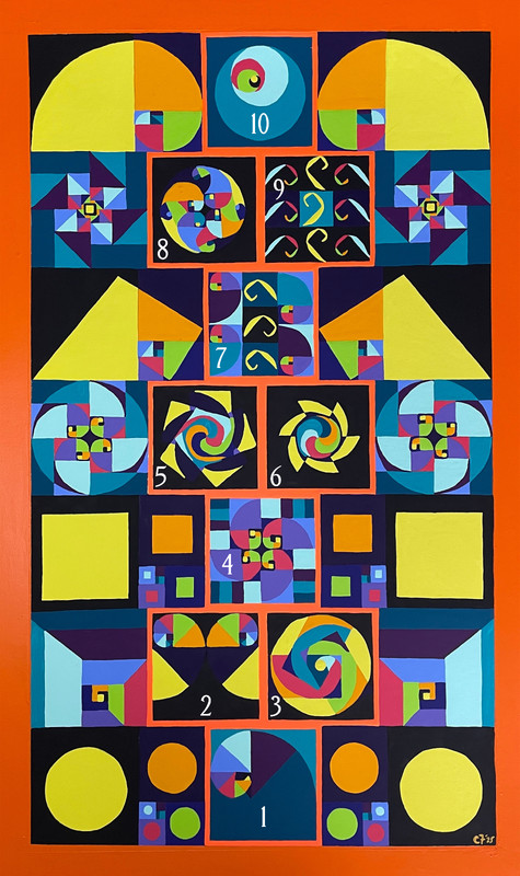 Fibonacci Hopscotch | Retro Gameboard Original Artwork, 20×30 inches, unframed