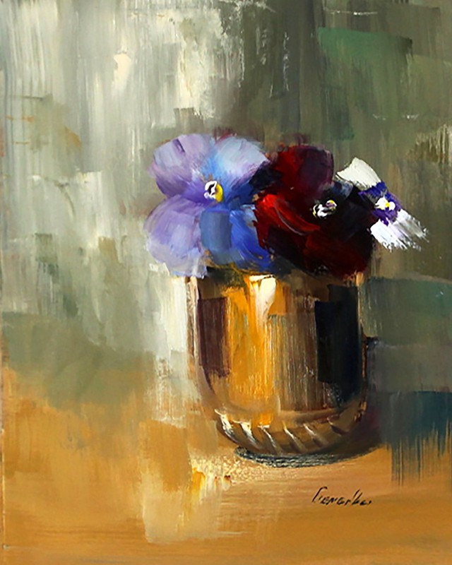 Spring Flowers pansy Still Life Oil painting UKRAINE 8X10