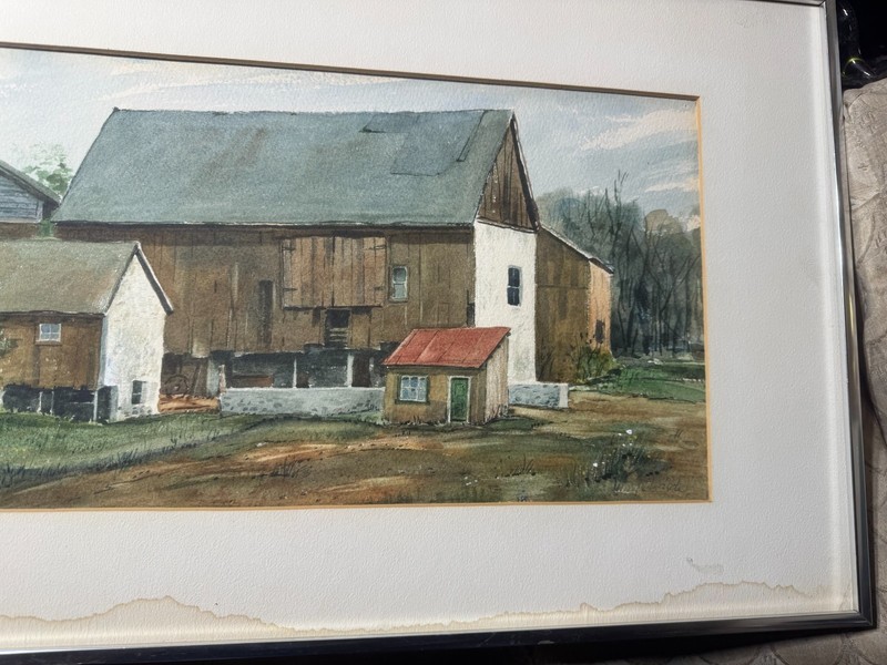 Vintage George Wilde "Farm Landscape Scene" Watercolor Painting - Signed/Framed gallery