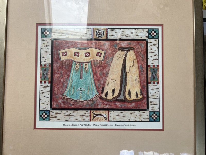 Framed artwork titled dance in the dress of four winds dream to a spirit cape