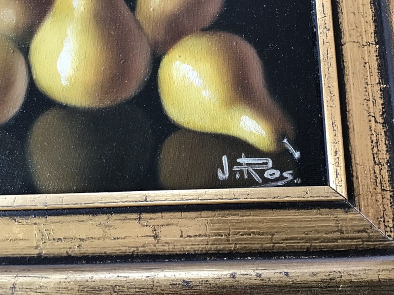 (3) Framed Still Life Oil Paintings, signed J. Ros- Fruits and Vegetables 6”x8” gallery