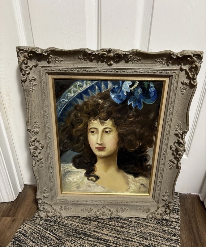 Victorian Oil Painting Gainsborough’s Lady Sheffield Signed Framed Canvas Art