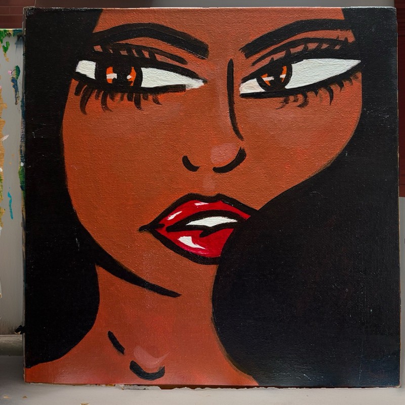 Comic Pop Art Woman Face Portrait Painting on Canvas 10x10in EvangelitaArt