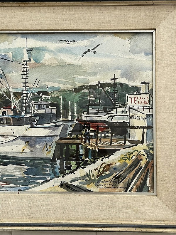 M. O'Mara Watercolor Commercial "Fishing Boats at "Point Loma Boat Repair" 70's gallery