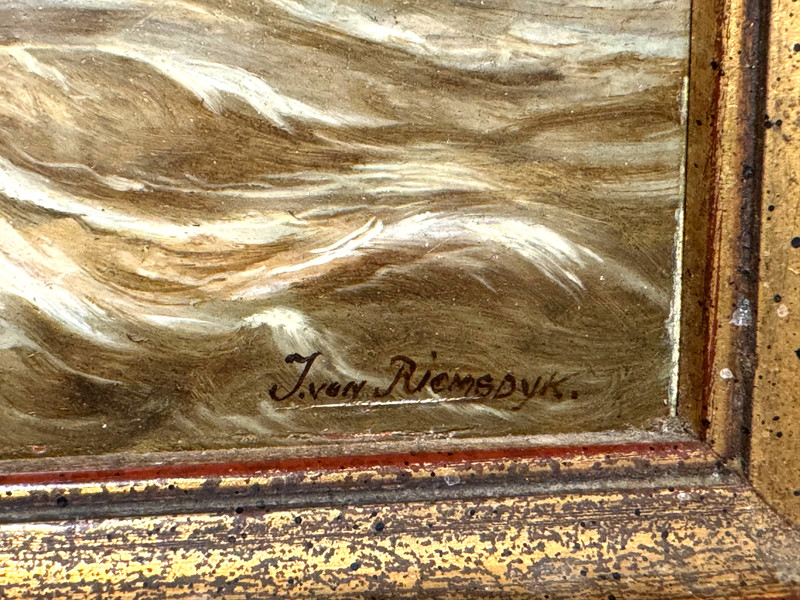 J VAN RIEMSDYK SIGNED ORIGINAL OIL PAINTING NAUTICAL SEASCAPE DUTCH FLEMISH SHIP gallery