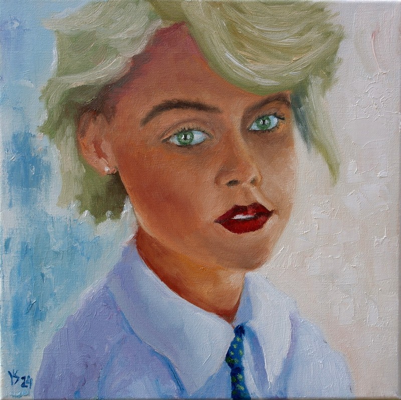 Young Lady Portrait #5 Original Oil Painting Canvas 12×12 Hand Painted YSArt