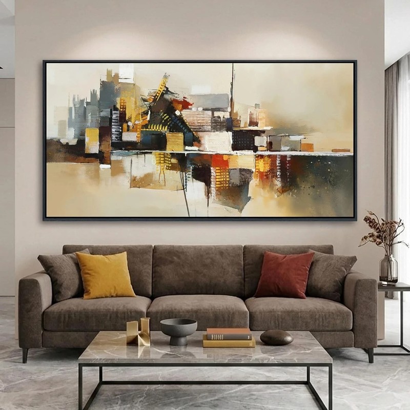 Yellow Abstract Wall Art for Living Room – Modern Wall Art – Framed Large 20×40