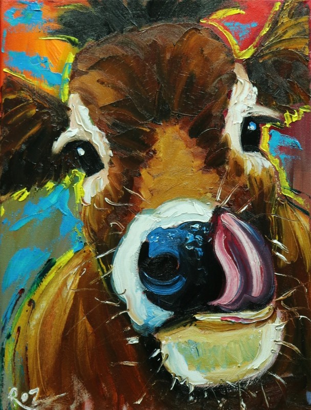 Cow #1484- 12×16″ original oil painting by Roz