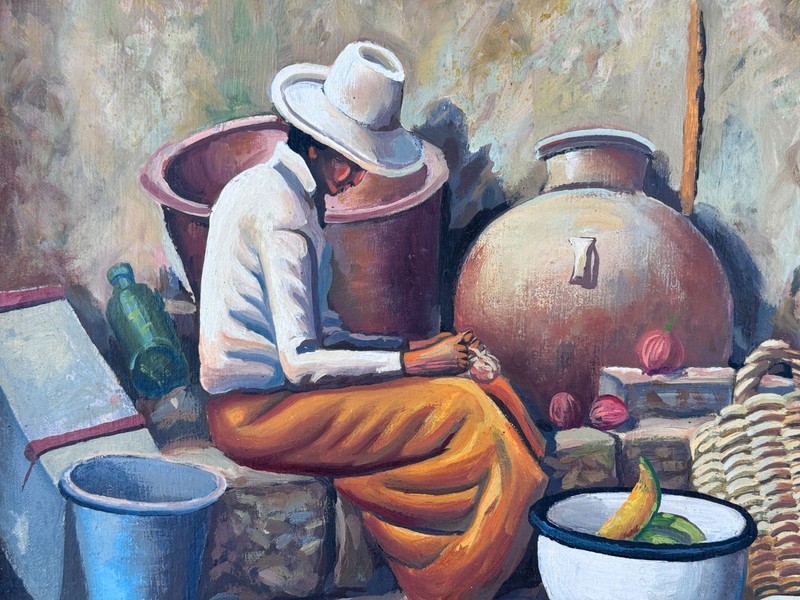 OIL PAINTING MEXICAN MODERNISM COSTUMBRISMO COUNTRY LIFE SIGNER gallery