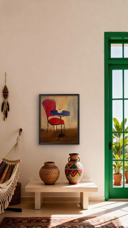 Cafe Table Chair Coffee Painting Folk Art Painting Original 14x11 Canvas Signed gallery