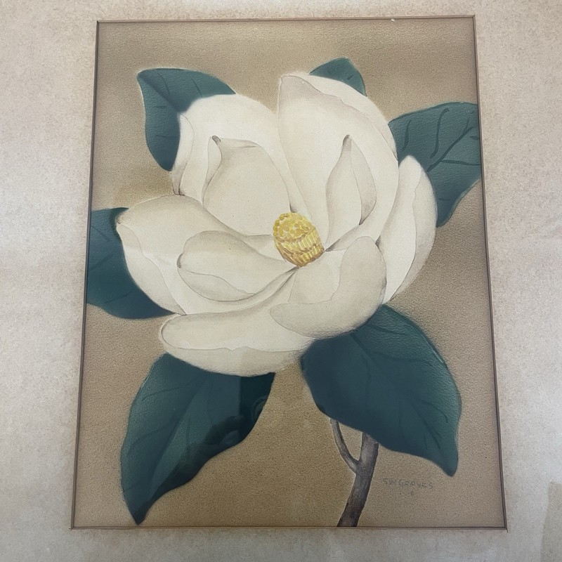 WHITE MAGNOLIA Watercolor Signed by Shirrell Graves (1884-1954) gallery