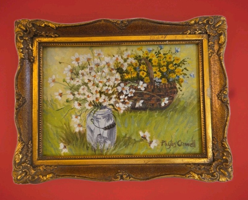 VTG Miniature Painting Floral Still Life Artist Signed Phyllis Crowell 8.5″x6.6″