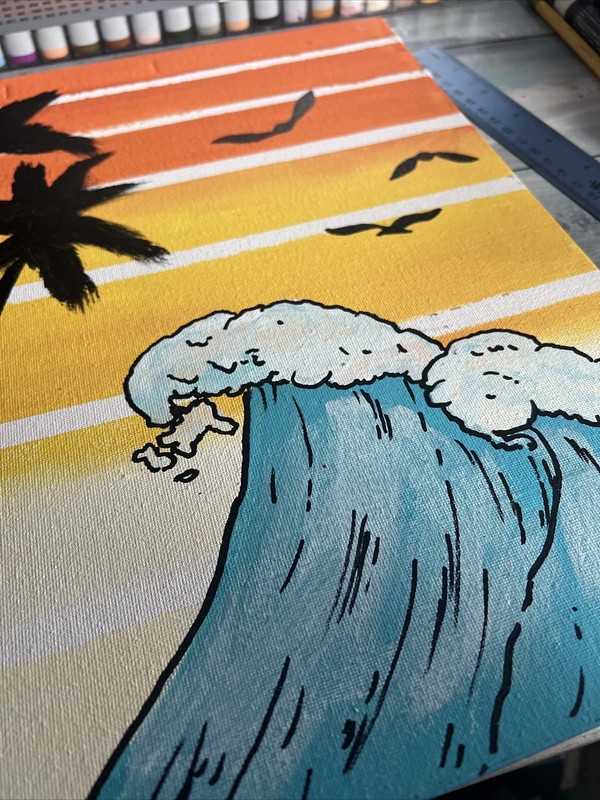 Shortiez Ink Graffiti 11 X 14 Canvas Board Painting Beach Wave Dream Birds Xmas gallery