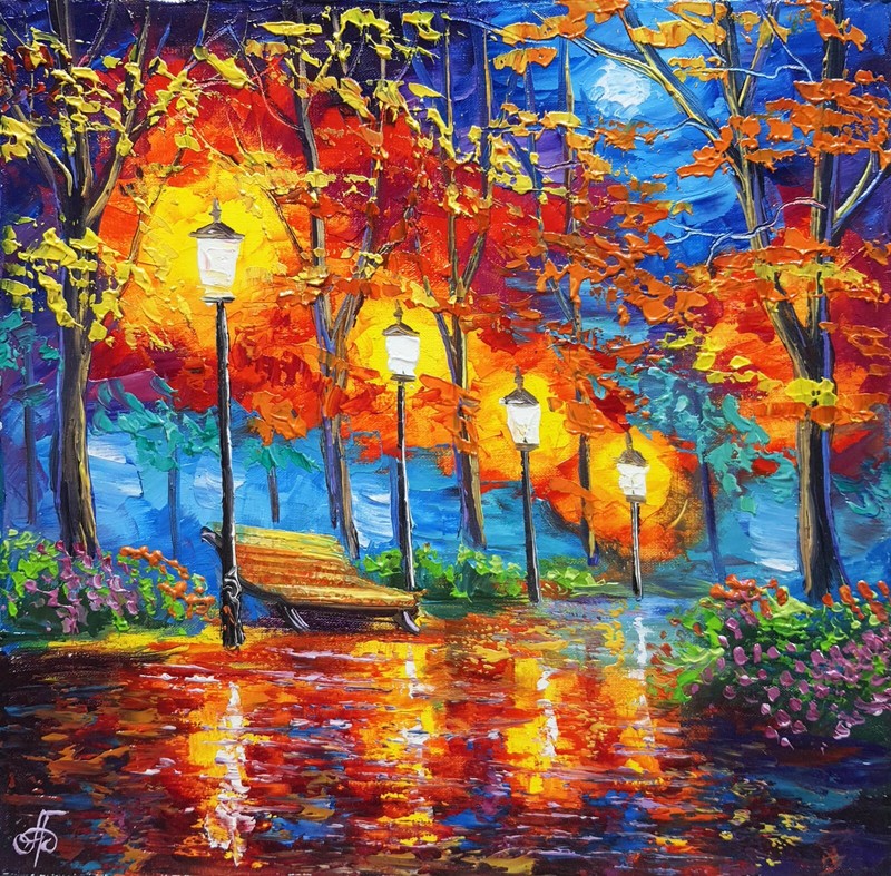 Hand Painted Original Autumn Park Artwork Decor Gift Wall Art Ukrainian Artist