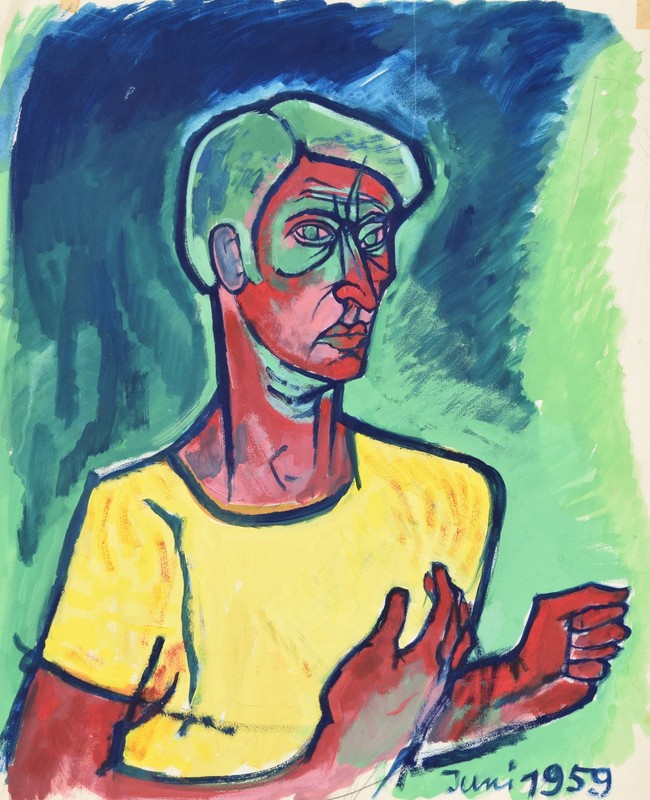 Fritz Allgayer 1934-2025 Stuttgart/oil on cardboard June 1959 (probably) self-portrait
