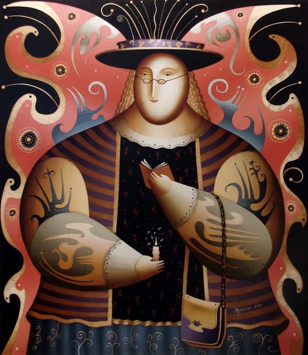 Anton Arkhipov "Mrs. Butterfly" 2000 Original Hand Signed Painting L@@K!! Russia gallery
