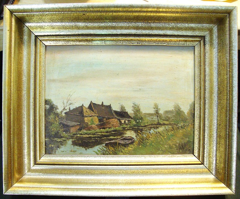 Small Landscape Painting, Fisher Huts, Oil on Panel, Signed Birkner, Framed 33cm