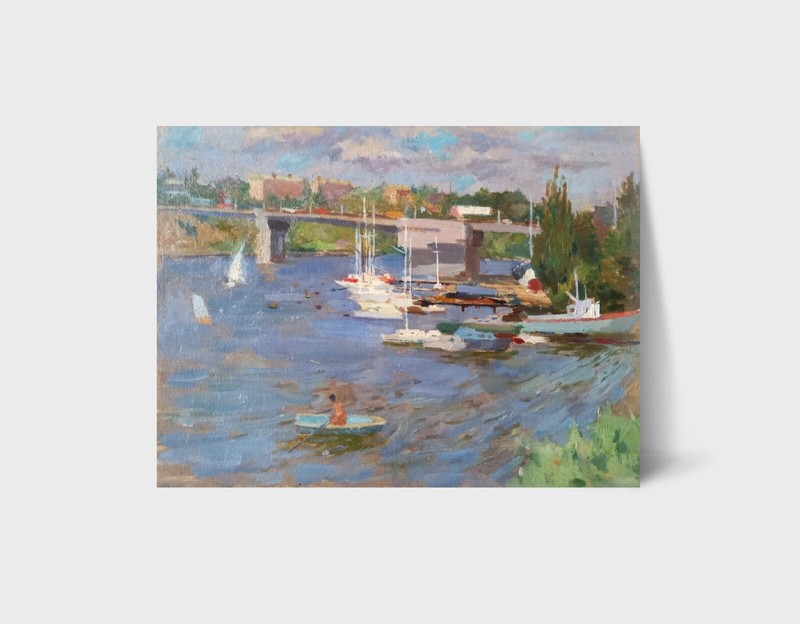 Oil painting City of Nikolaev Ukrainian painter cardboard original cityscape art