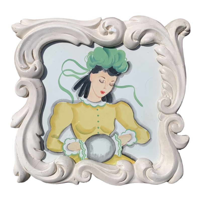 VTG Mid Century Original Watercolor Paintings Diska Plaster Frame Victorian Girl gallery