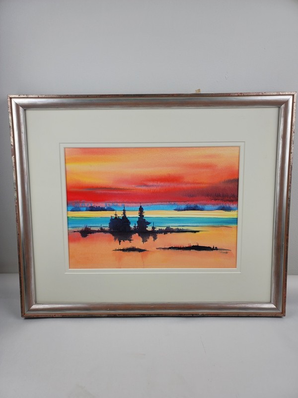 Gunta Straumanis Watercolor Landscape Painting 21″×17″ With Frame No Glass.