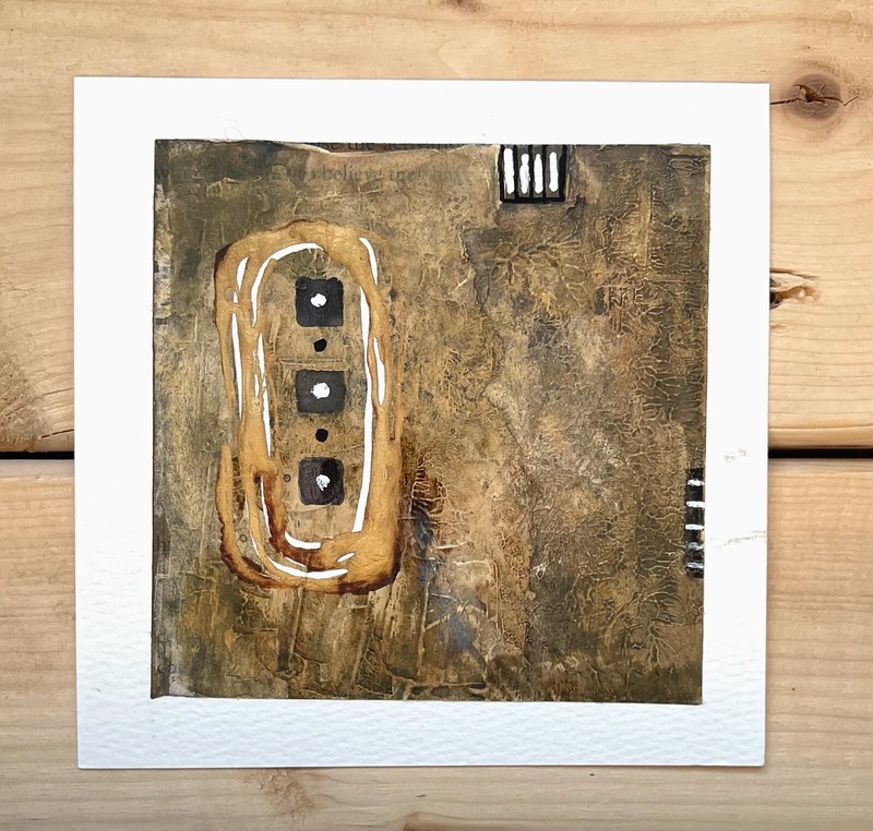 Warm Earth Tone Organic Original Abstract Painting Watercolor Mounted 5”x5”