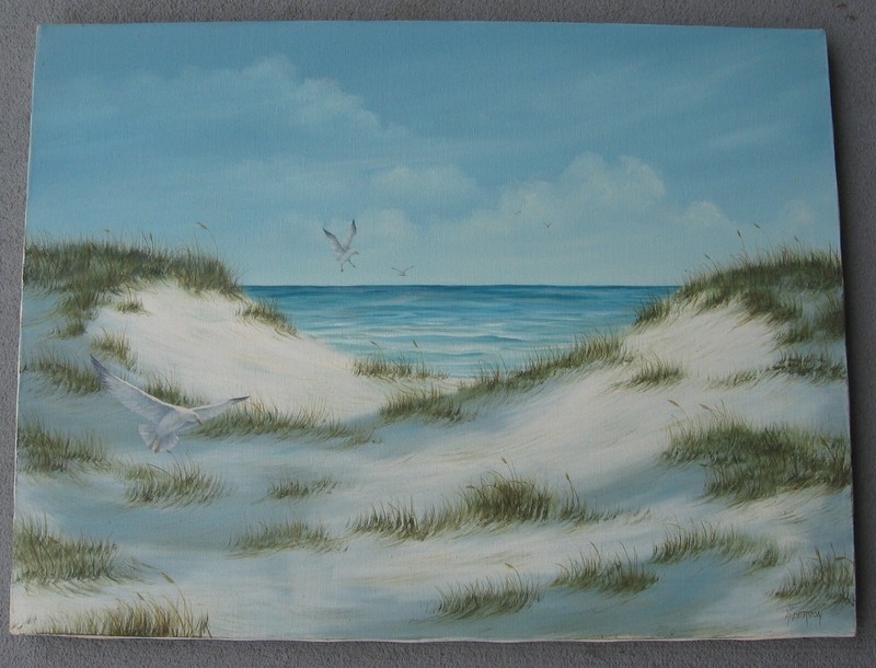 Oil Painting on Canvas Sand Dunes & Seagulls by J. F. Anderson- 24×18 NO FRAMING