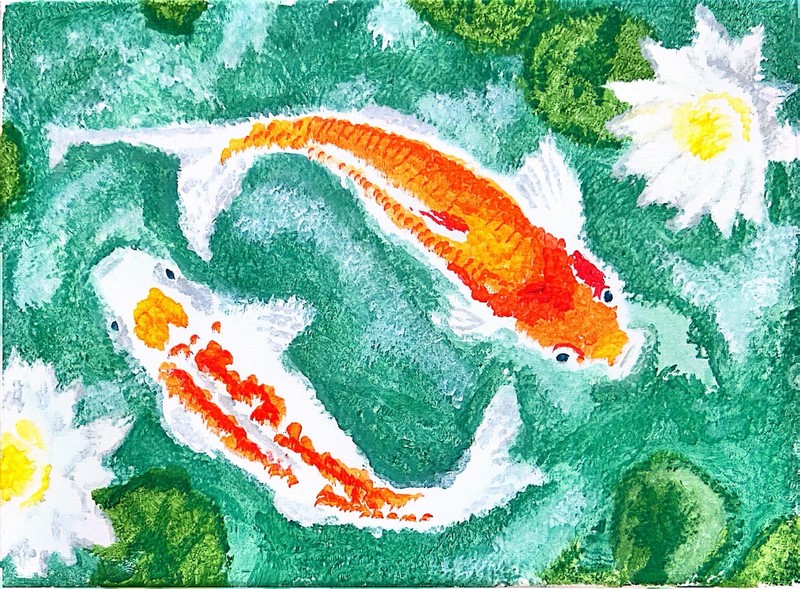 Original 12x16 Abstract Impressionist Animal Koi Acrylic Signed Wall Art gallery