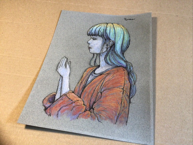 Original Pastel And Ink Sketch, 9x12 Inches, Woman Praying, Multicolor Hair gallery