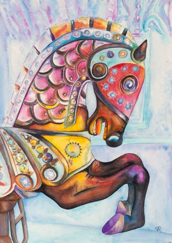 Original Watercolor Fantasy Equine Carousel Horse