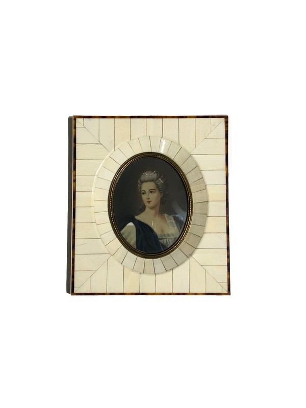 Antique 19C Victorian Lady Miniature Portrait Painting Inlaid Frame Artist Sign gallery