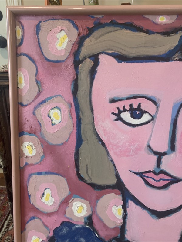 Vintage Large Oil Painting Pretty In Pinky 41x31” Rare Mid Century Art Nouveau gallery