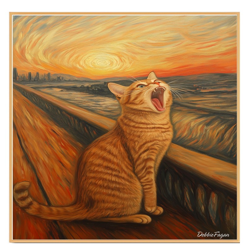 Cat Parody Art of a Yawning Orange Tabby Flat Rolled, Framed or Wrapped Canvas gallery