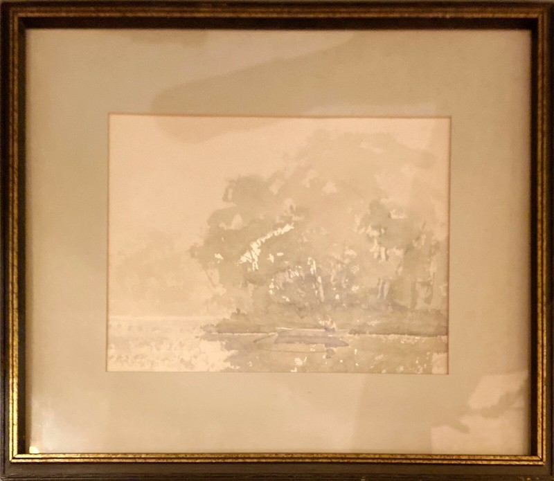 GIORGIO CARPENTIER Framed Watercolor Impressionist Landscape Lake Boat Fisherman gallery