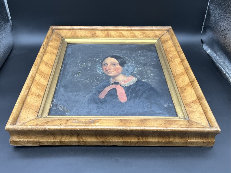 American Folk Art Portrait Oil on Tin Painting Amelia Jackson Holmes dated 1850 gallery
