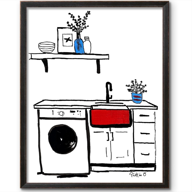 Spin Cycle Original Ink Acrylic 8×10 Canvas Laundry Room Wall Art Signed Decor