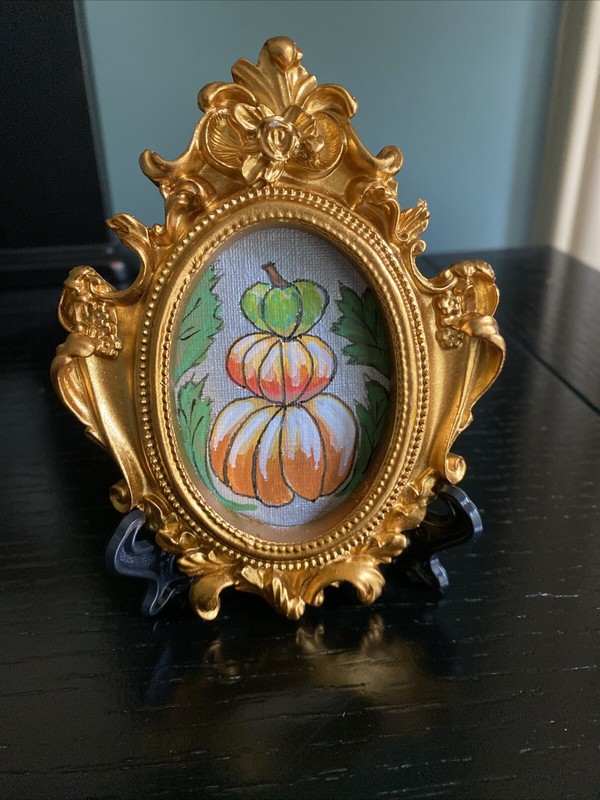 Pumpkin,fall,Original Painting On Paper,4/5,framed,gold,miniature,small,mini
